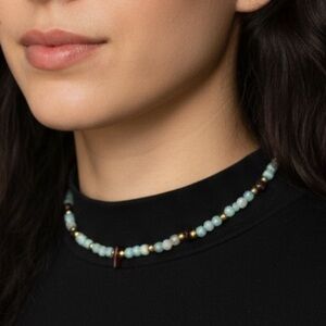 Aqua and Pearl Beaded Necklace